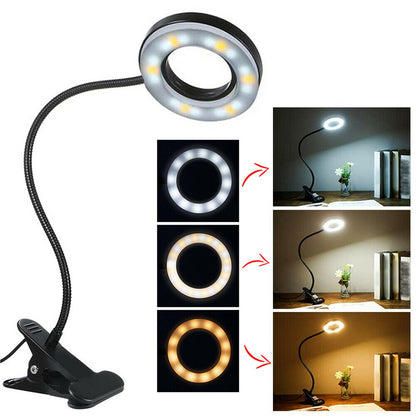 Clip On Desk Lamp LED Flexible Arm USB Dimmable Study Reading Table Night Light