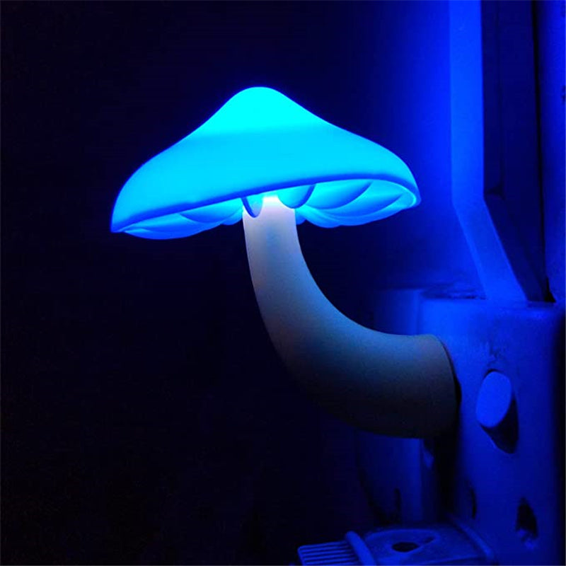 LED Night Light Mushroom Wall Socket Lamp EU US Plug Warm White Light-control Sensor Bedroom Light Home Decoration
